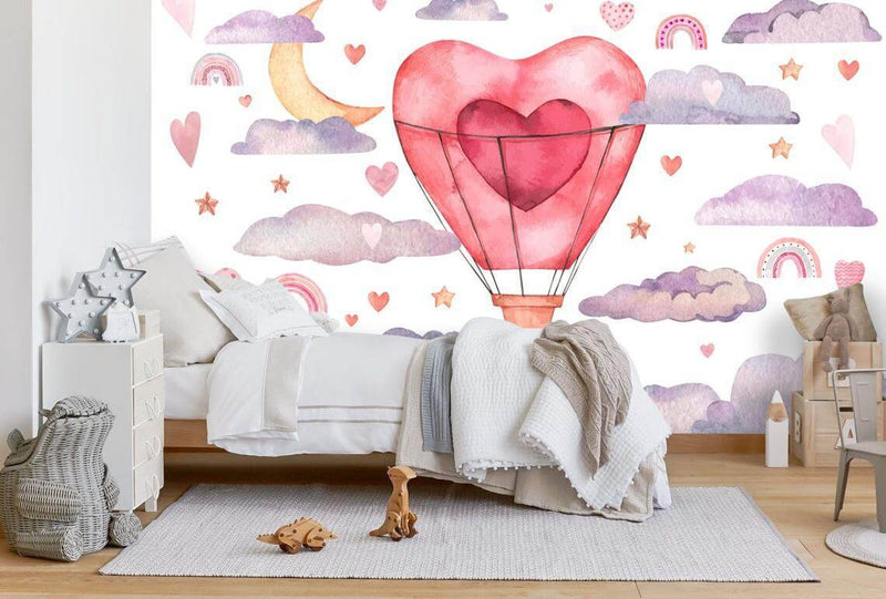Heart Hot Air Balloon Wallpaper, Wall sticker, Wall poster