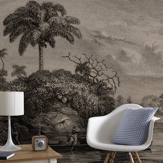 Boat, Black and White Tropical Self adhesive wallpaper