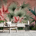 Big Tropical Leaves With Pink Background Self Adhesive Wallpaper