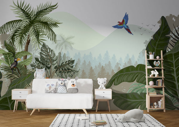 Parrots and Tropical Self adhesive wallpaper