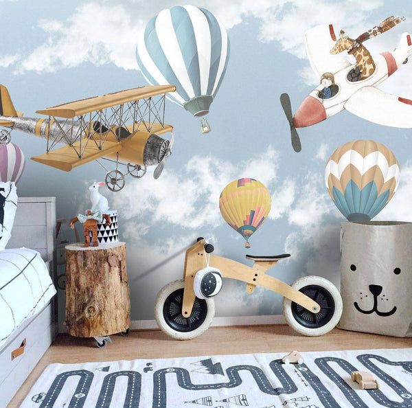 Planes And Hot Air Balloons Kids Wallpaper