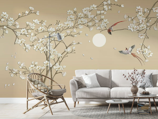 Soft Flowers and Birds 3D effect Wallpaper