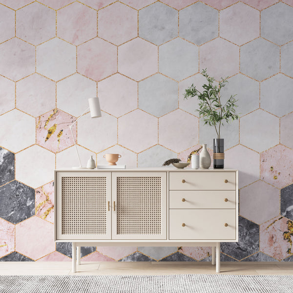 Pink Geometric Marble Pattern Wallpaper