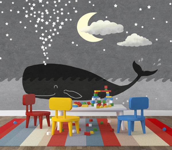 Huge Whale and Little Stars Wallpaper, Wall stickers