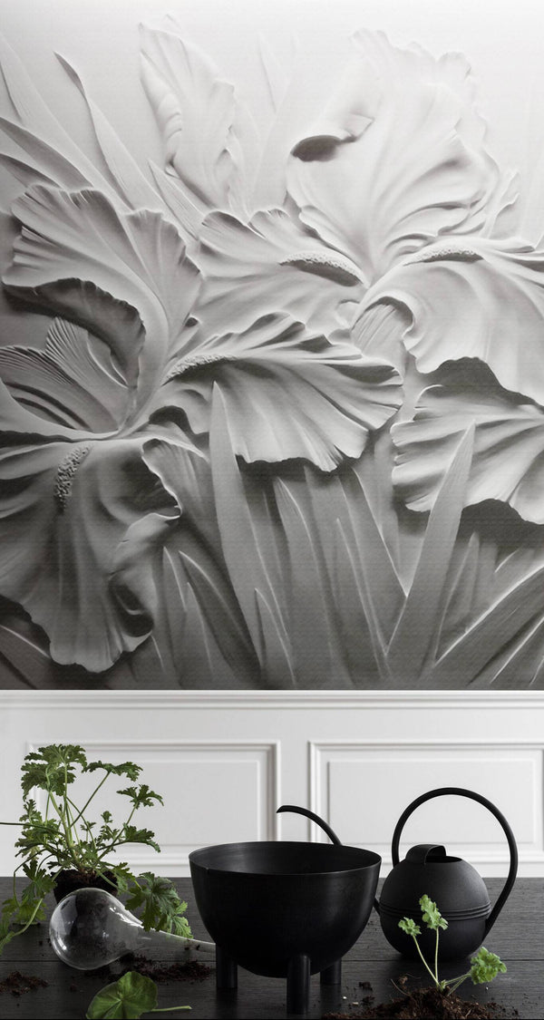 Grayscale Flowers Wall Mural Self adhesive Wallpaper - Luzen and co