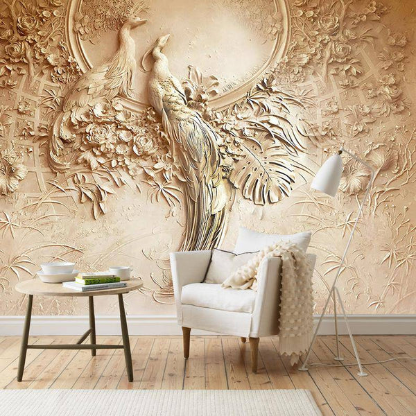 Peacock With Birds And Flowers Wall Mural Self adhesive Wallpaper - Luzen and co