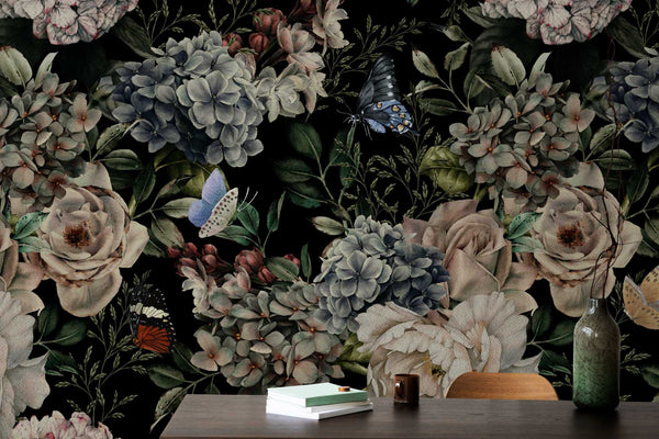 Dark Butterflies and Roses Self adhesive Wallpaper