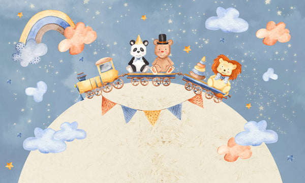 Animals On Road With a Train On Moon Wallpaper, Wall sticker, Wall poster, Wall Decal - Luzen&co