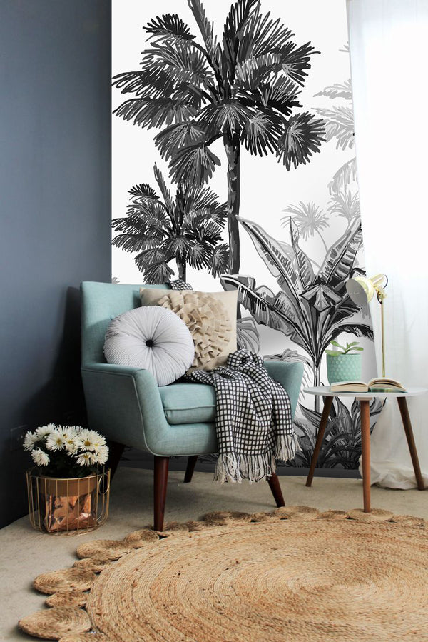 Hand Drawn Palms Tropical Peel and Stick wallpaper