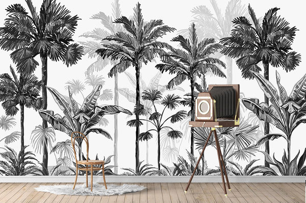 Hand Drawn Palms Tropical Peel and Stick wallpaper