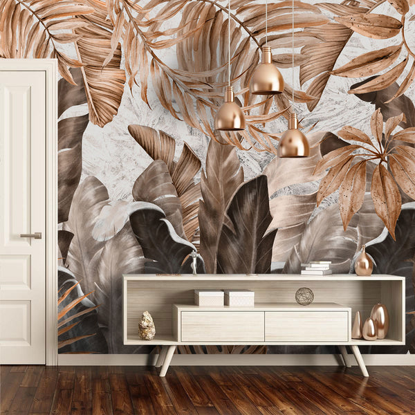 Big Tropical Leaves With Gradient Color Self Adhesive Wallpaper